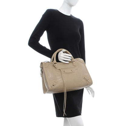 Balenciaga Calfskin Crocodile Embossed Classic Gold Hardware City Beige Latte 2 of 8