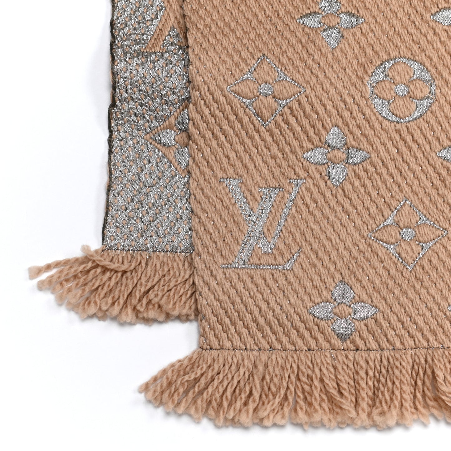 Wool Silk Logomania Shine Scarf Beige