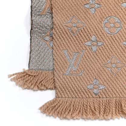 Louis Vuitton Wool Silk Logomania Shine Scarf Beige 3 of 4