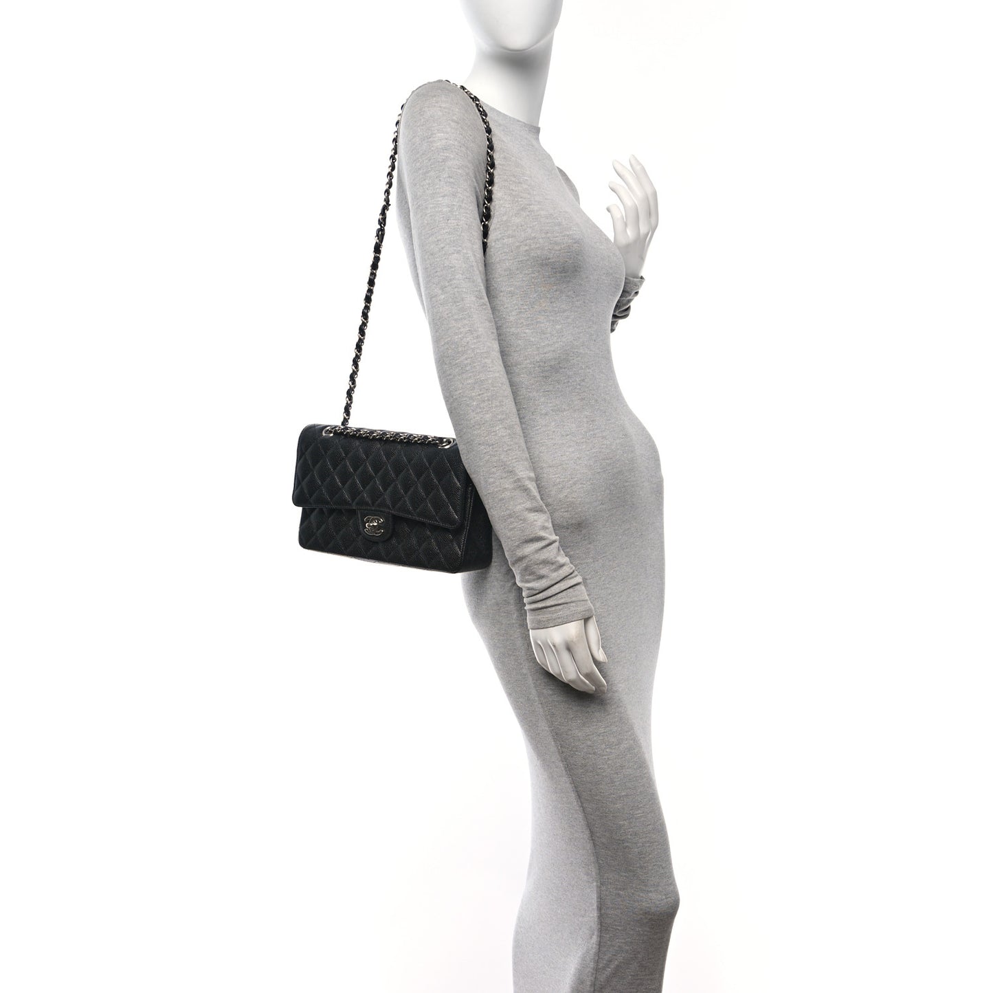 Caviar Quilted Medium Double Flap Black