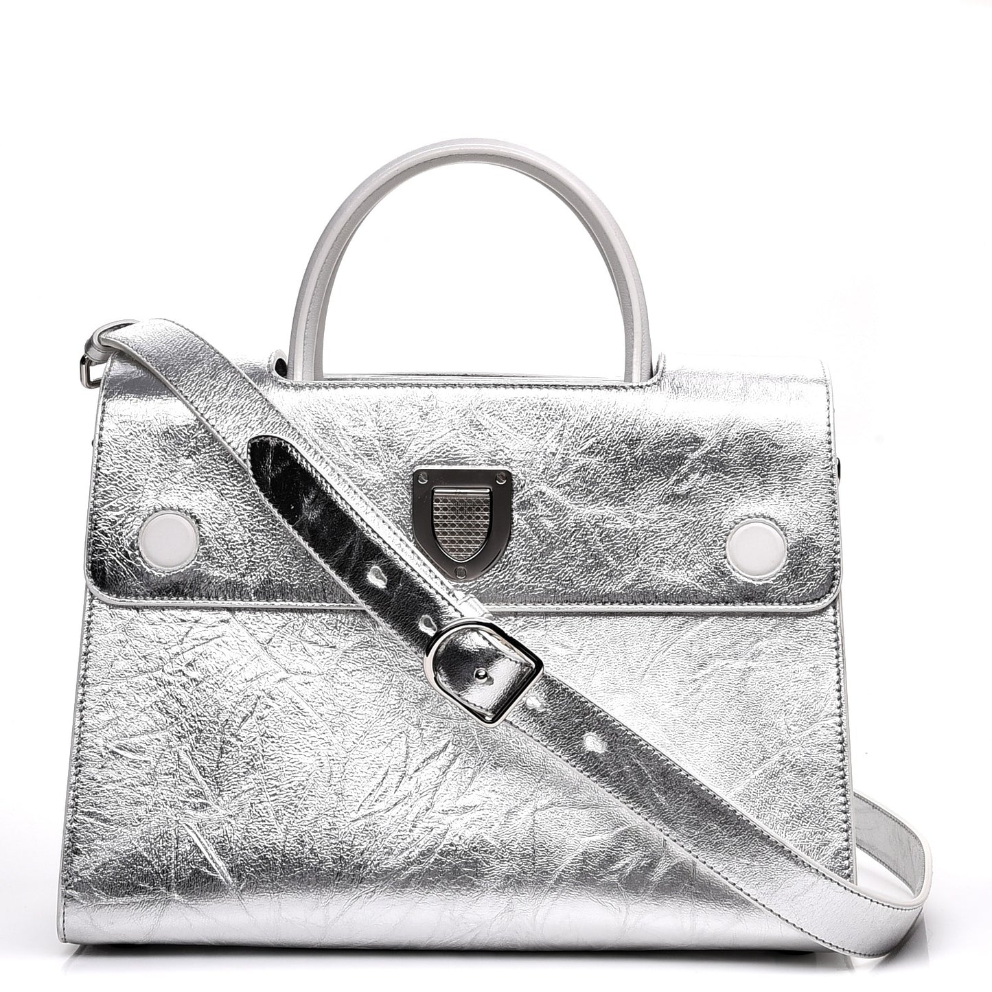 Metallic Calfskin Medium Diorever Flap Silver