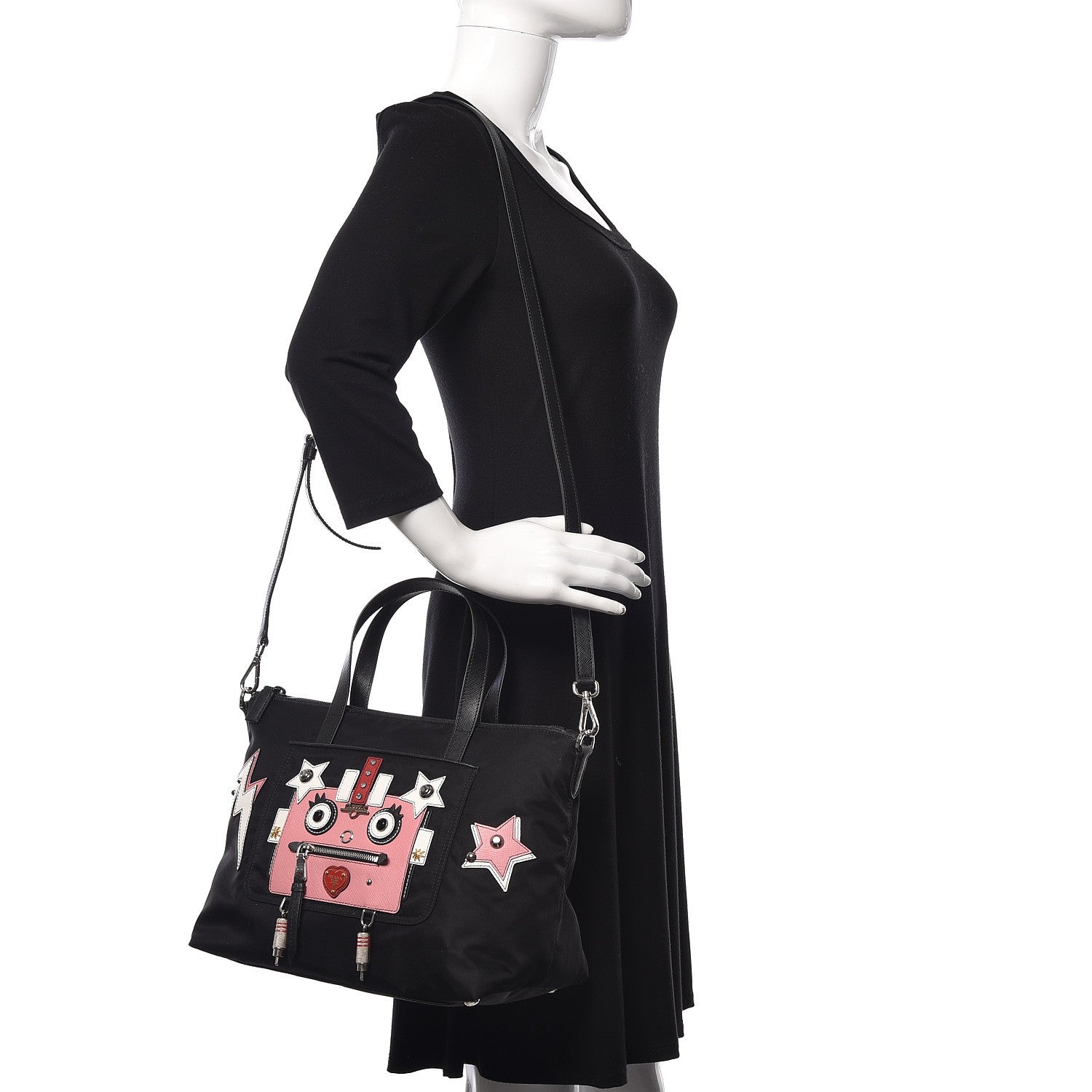 Prada Nylon Tessuto Saffiano Robot Tote Bag Black Petal 2 of 11