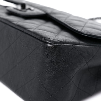 Chanel Crumpled Calfskin Quilted Jumbo Double Flap So Black 9 of 19