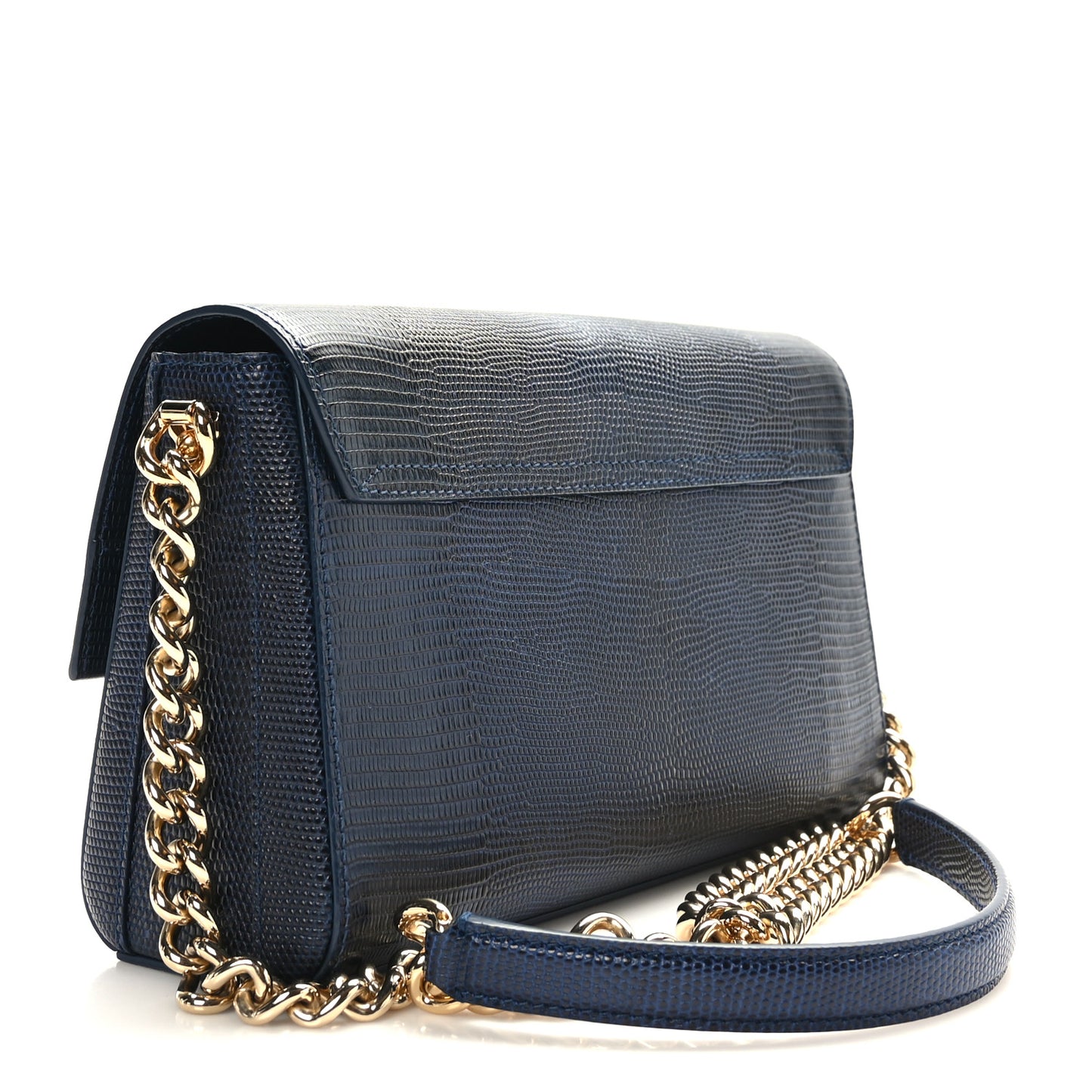 Stampa Iguana Calfskin Crystal Millennials Chain Shoulder Bag Blue