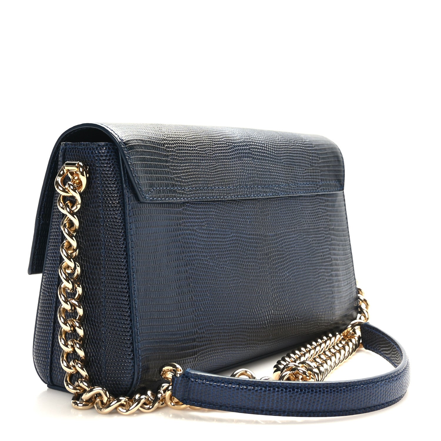 Dolce & Gabbana Stampa Iguana Calfskin Crystal Millennials Chain Shoulder Bag Blue 3 of 8