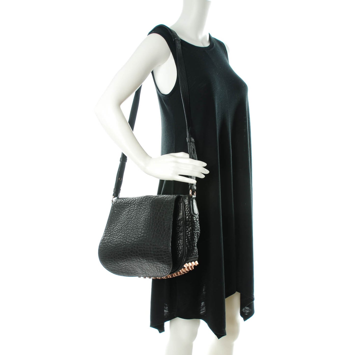 Pebbled Lambskin Lia Sling Black with Rose Gold Hardware
