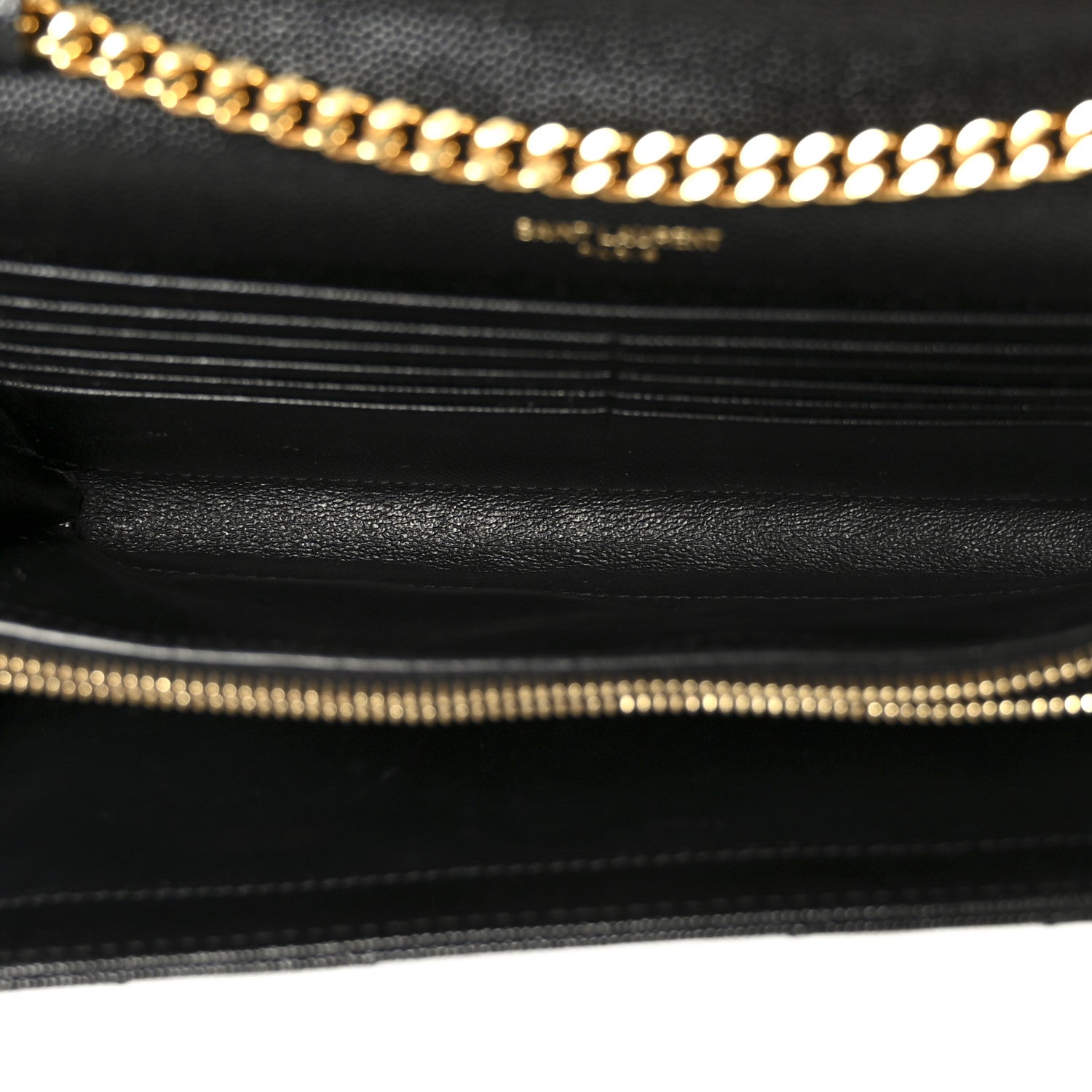 Saint Laurent Grain De Poudre Matelasse Chevron Monogram Chain Wallet Black 5 of 10