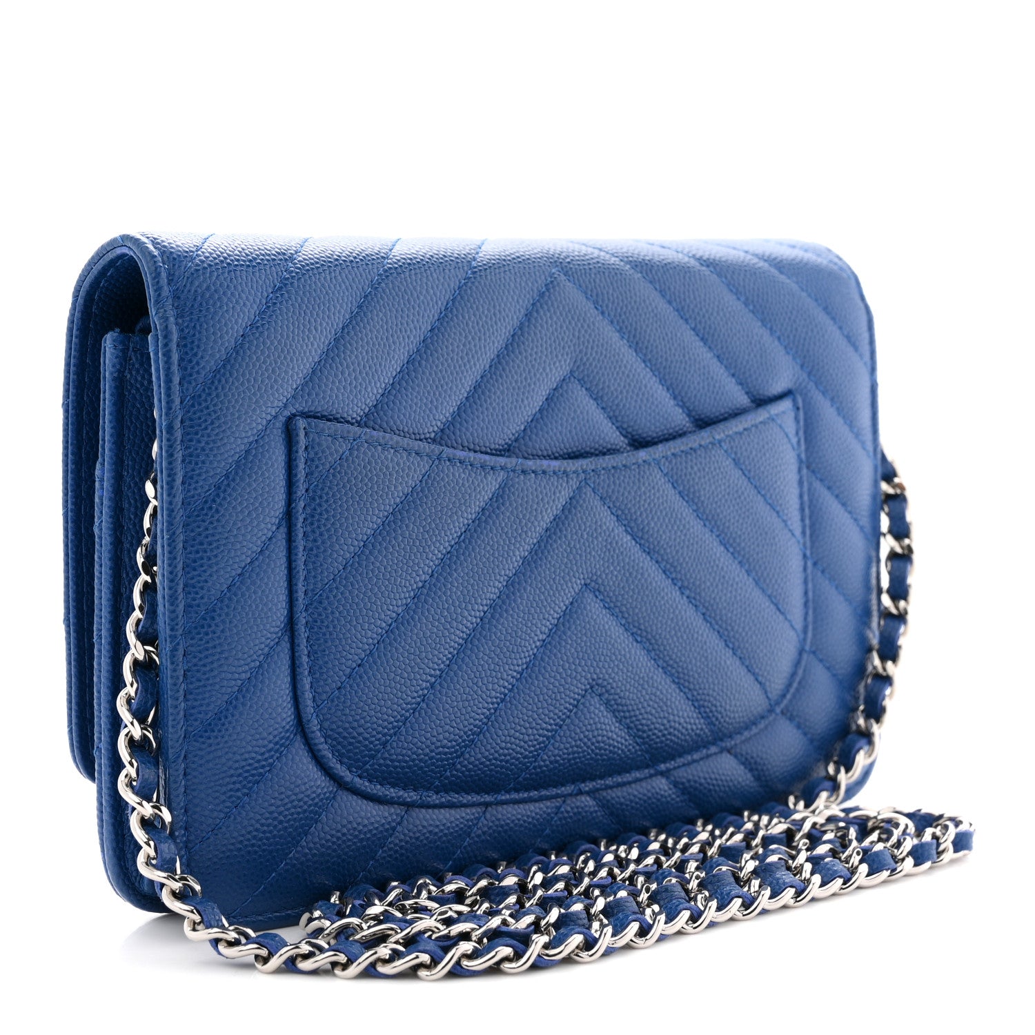 Chanel Caviar Chevron Quilted Wallet On Chain WOC Blue 3 of 13