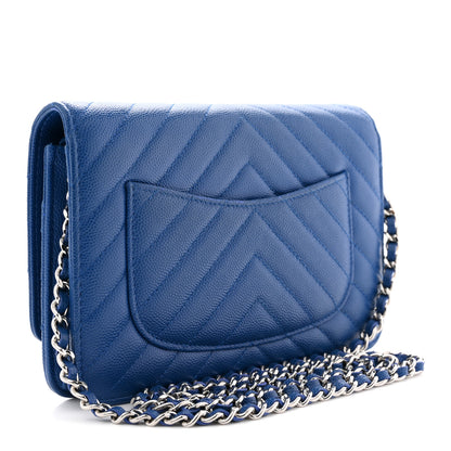 Chanel Caviar Chevron Quilted Wallet On Chain WOC Blue 3 of 13