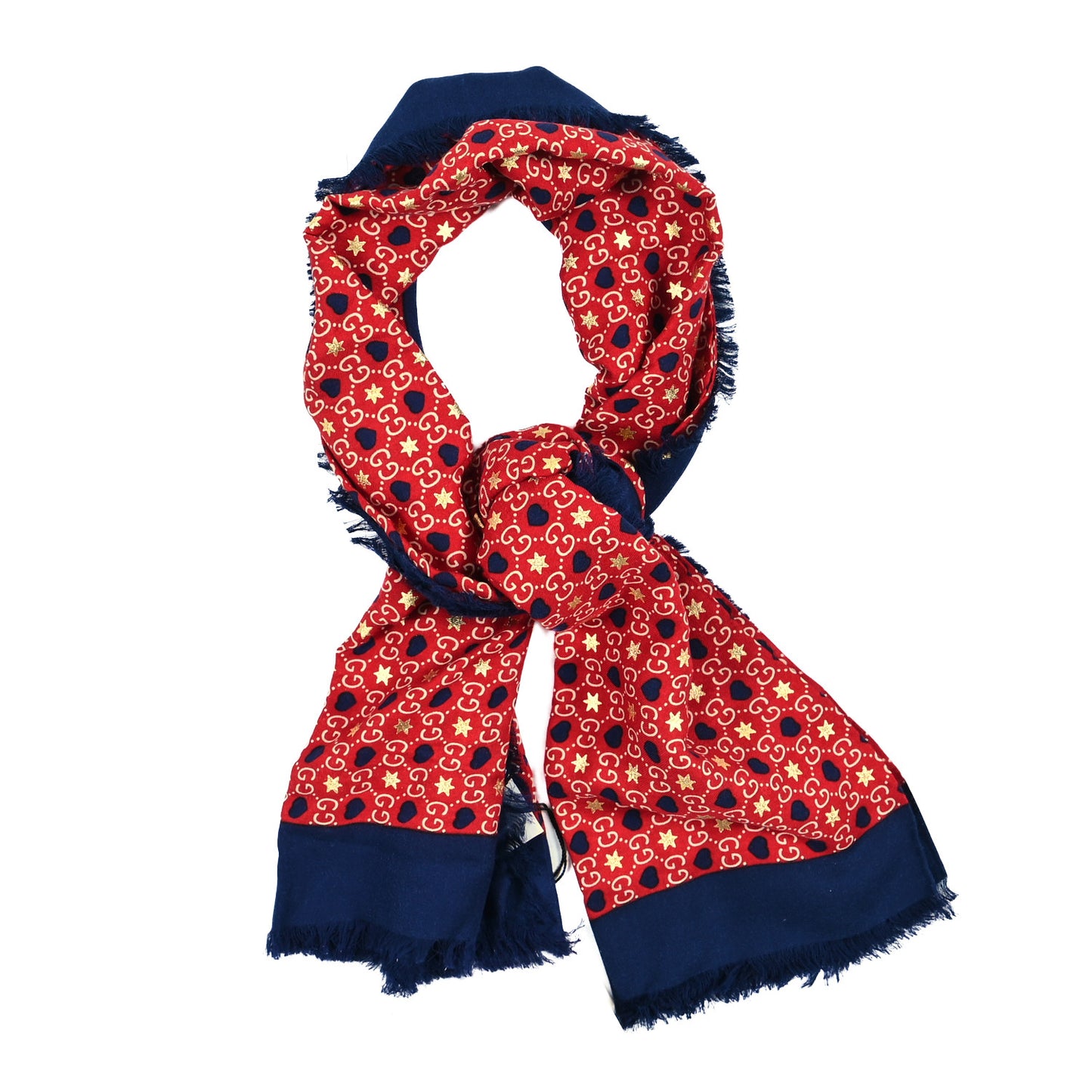 Wool GG Monogram Stars Hearts Scarf Blue Multicolor