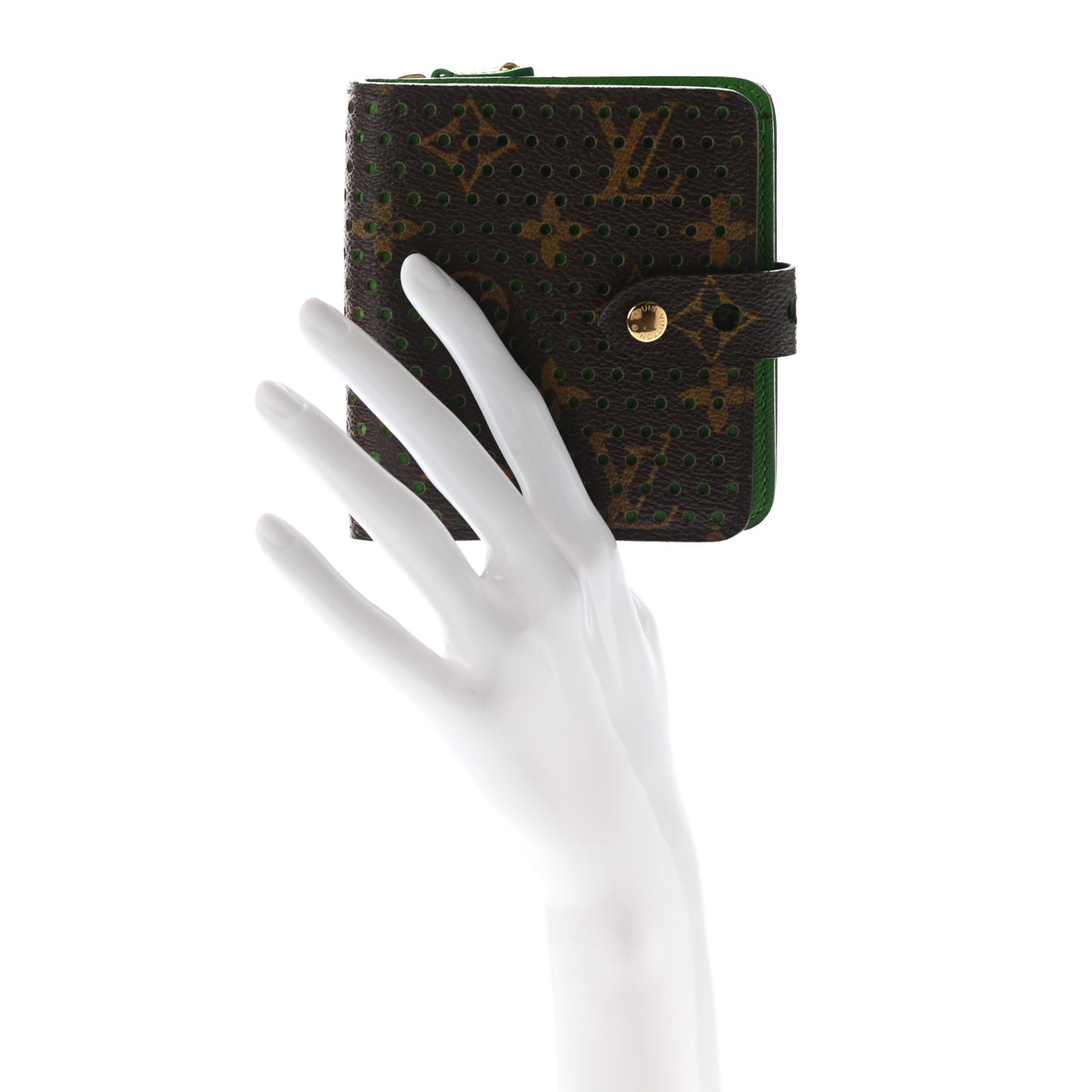 Monogram Perforated Compact Zipped Wallet Green