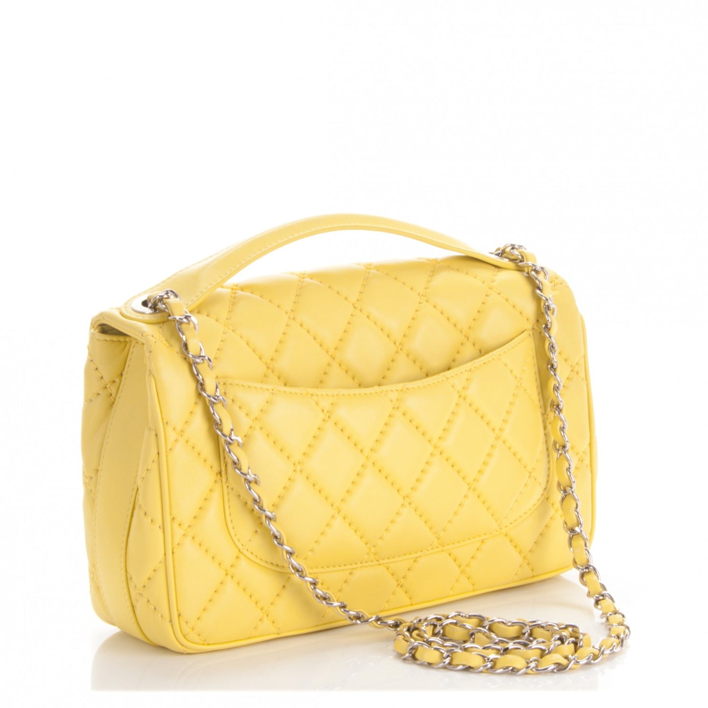 Lambskin Quilted Medium Easy Carry Flap Yellow