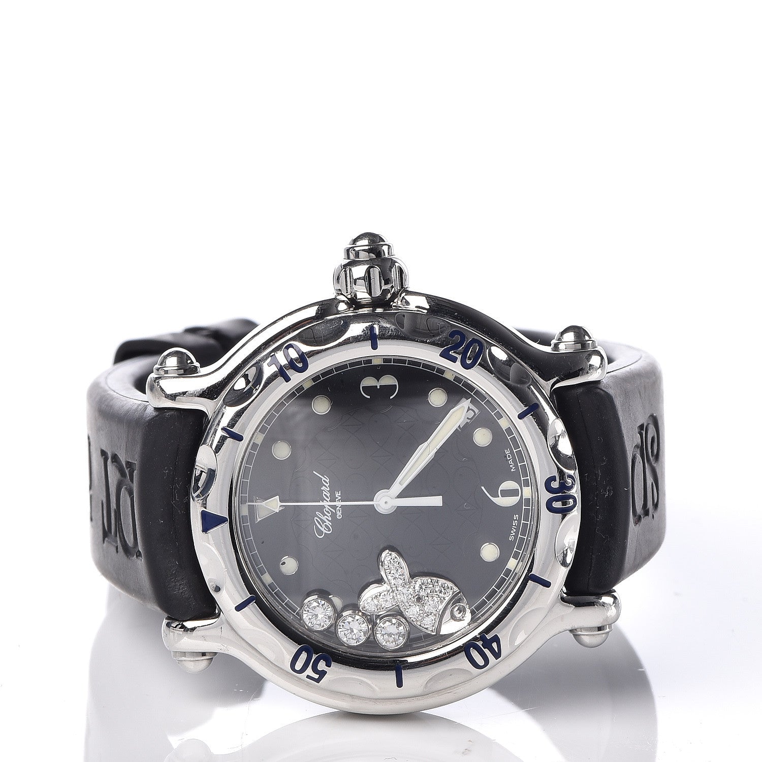 Chopard Stainless Steel Rubber Diamond 38mm Happy Sport Fish Quartz Watch Black 3 of 7