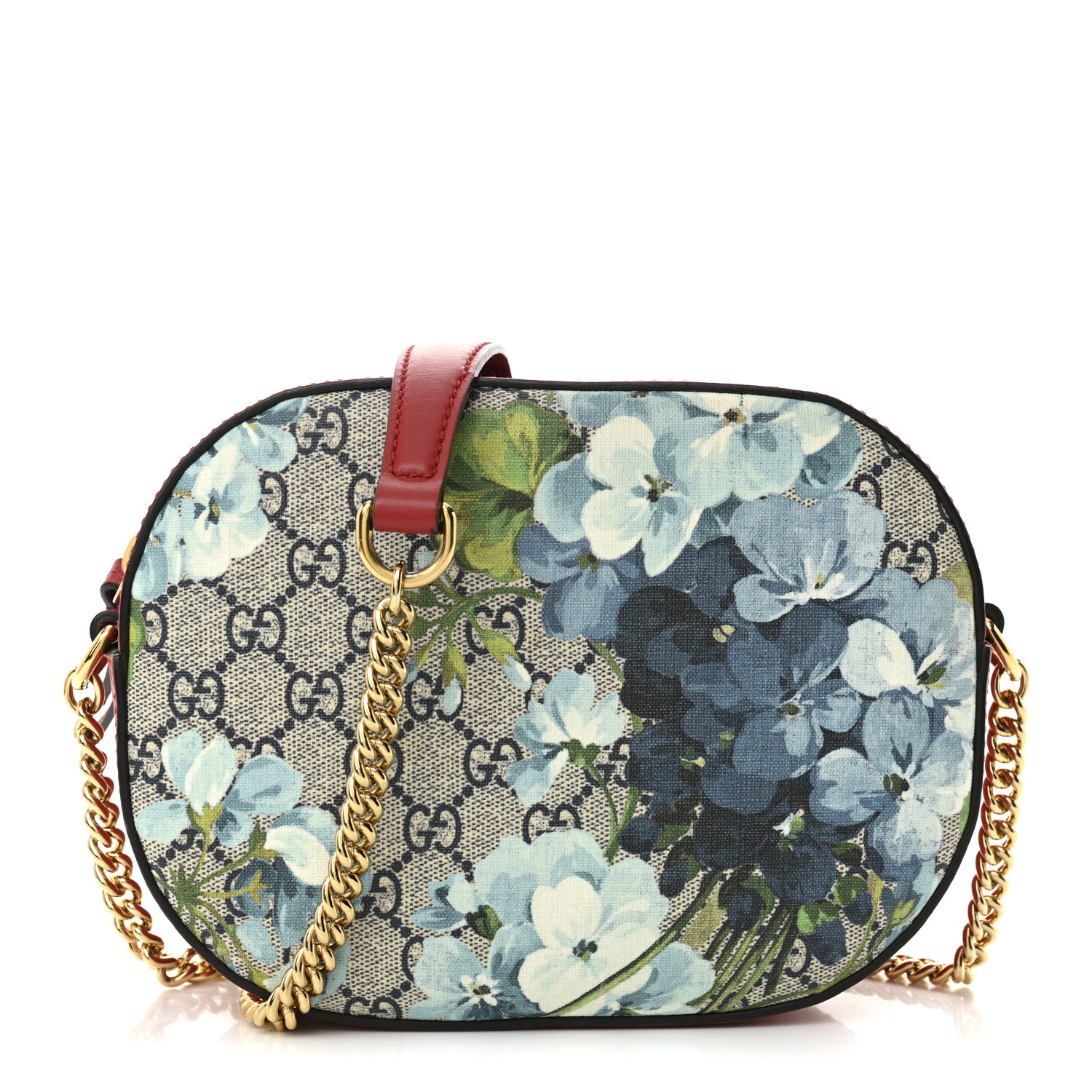 Gucci GG Supreme Monogram Blooms Mini Chain Shoulder Bag Beige Blue Navy Hibiscus Red 1 of 11