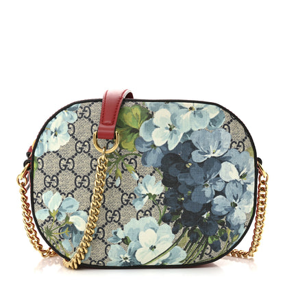 Gucci GG Supreme Monogram Blooms Mini Chain Shoulder Bag Beige Blue Navy Hibiscus Red 1 of 11