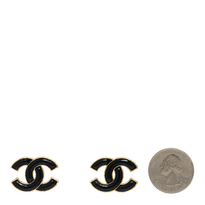 Chanel Metal Enamel CC Earrings Black Gold 2 of 5