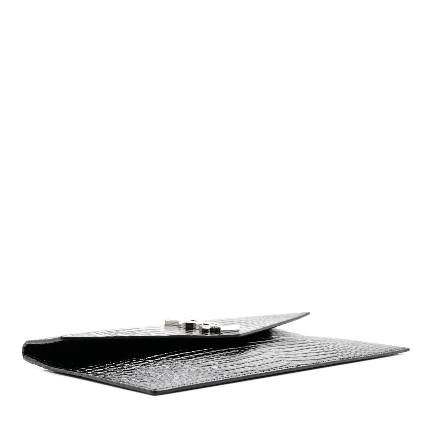 Calfskin Crocodile Embossed Uptown Monogram Clutch Black