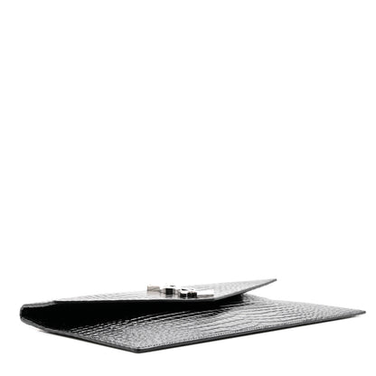 Saint Laurent Calfskin Crocodile Embossed Uptown Monogram Clutch Black 4 of 7