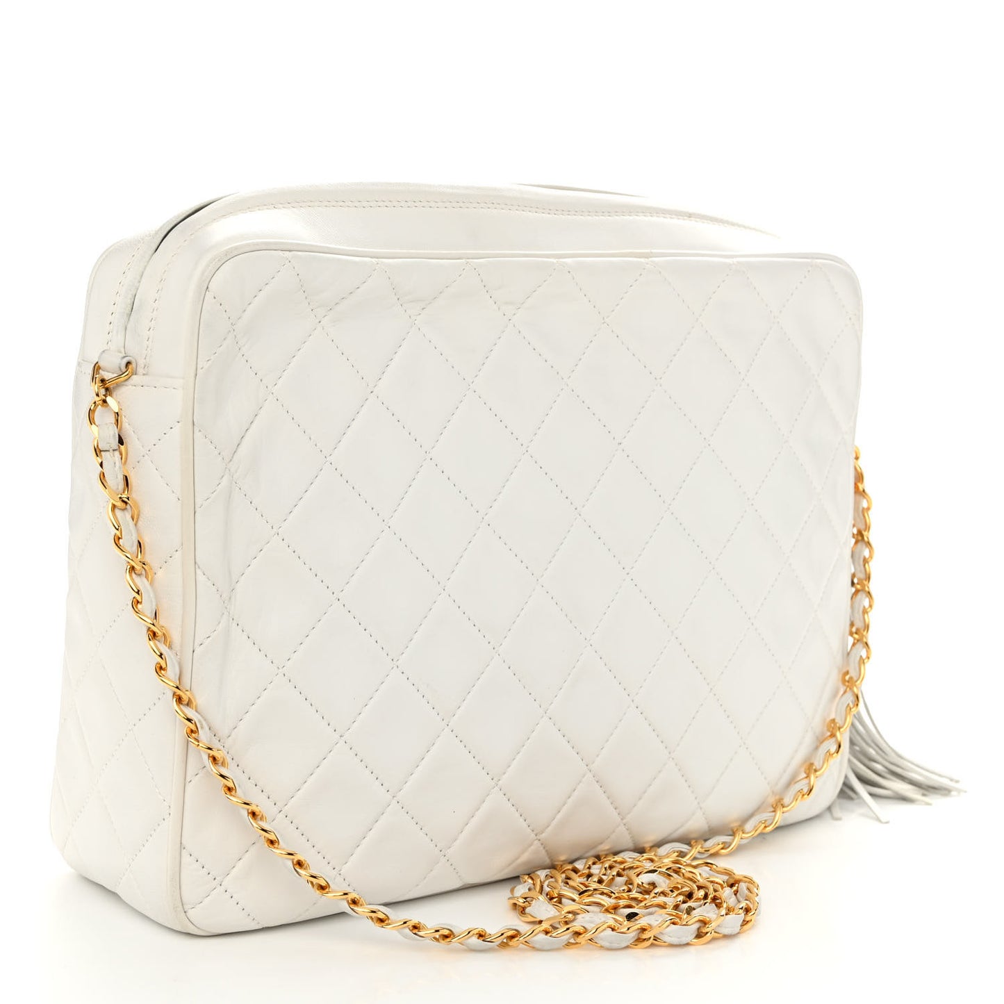 Lambskin Quilted Tassel Camera Case White