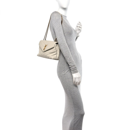 Saint Laurent Calfskin Y Quilted Monogram Small Loulou Chain Satchel Crema Soft 2 of 12