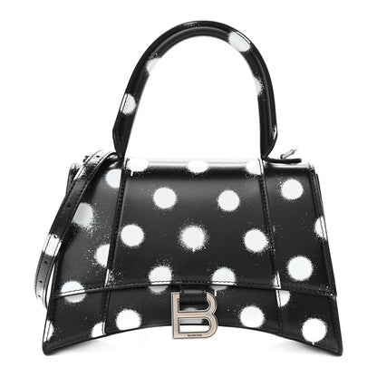 Balenciaga Smooth Calfskin Spray Polka Dot Small Hourglass Top Handle Bag Black White 1 of 10