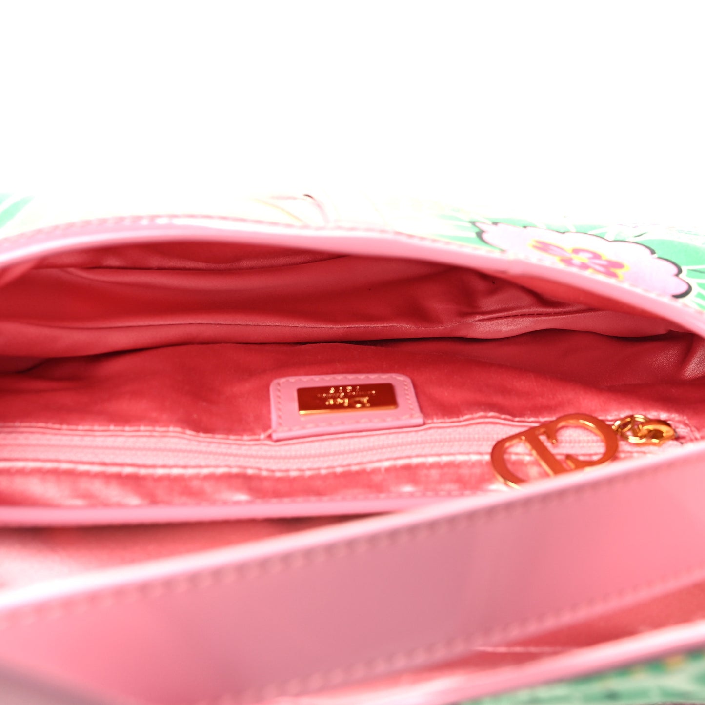 CHRISTIAN DIOR Satin Tassel Koi Saddle Bag Green Pink