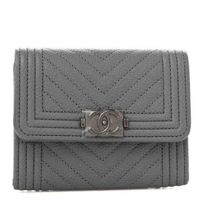 Chanel Caviar Chevron Quilted Boy Card Holder Wallet Grey 1 of 11
