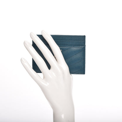 Saint Laurent Grain De Poudre Matelasse Chevron Monogram Credit Card Case Peacock Green 2 of 8