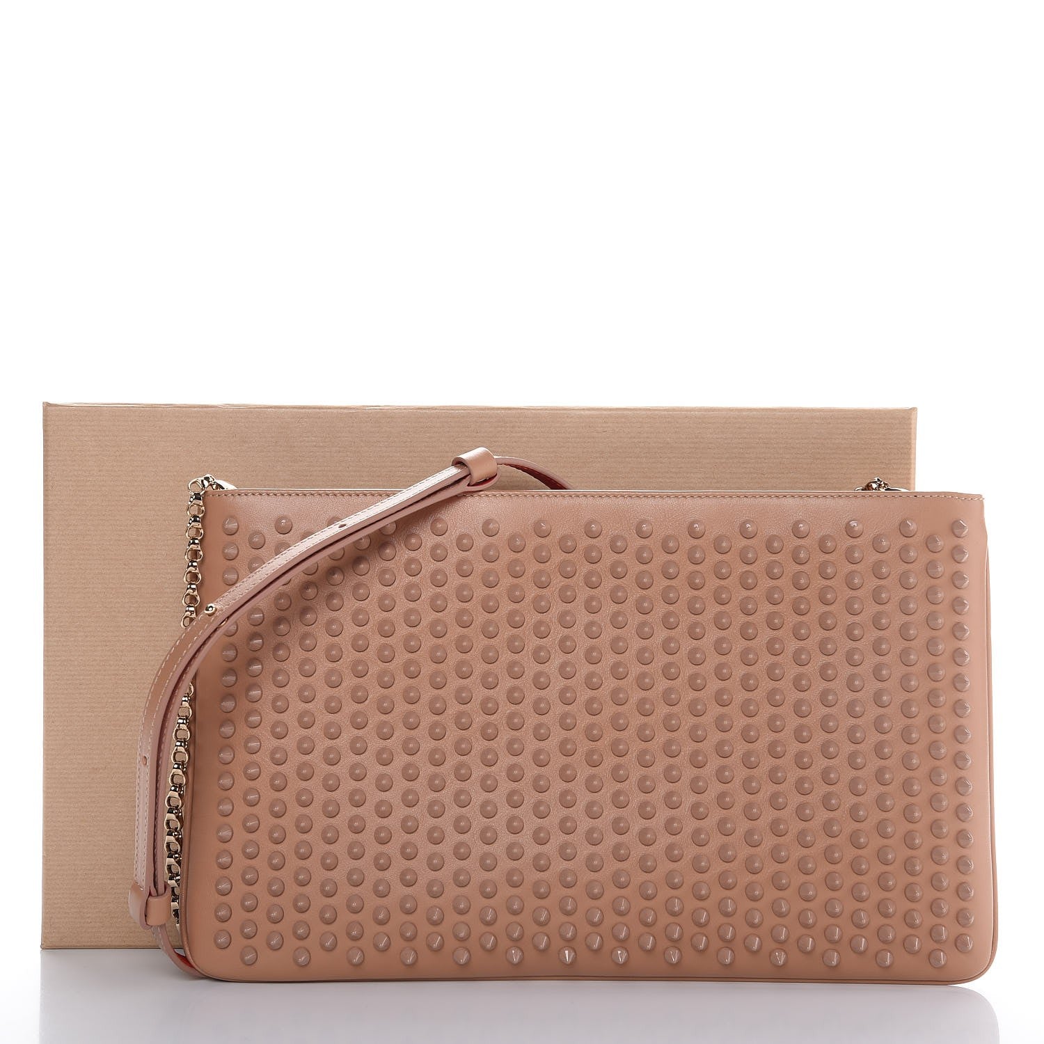 Christian Louboutin Calfskin Studded Loubiposh Chain Clutch Nude 7 of 7