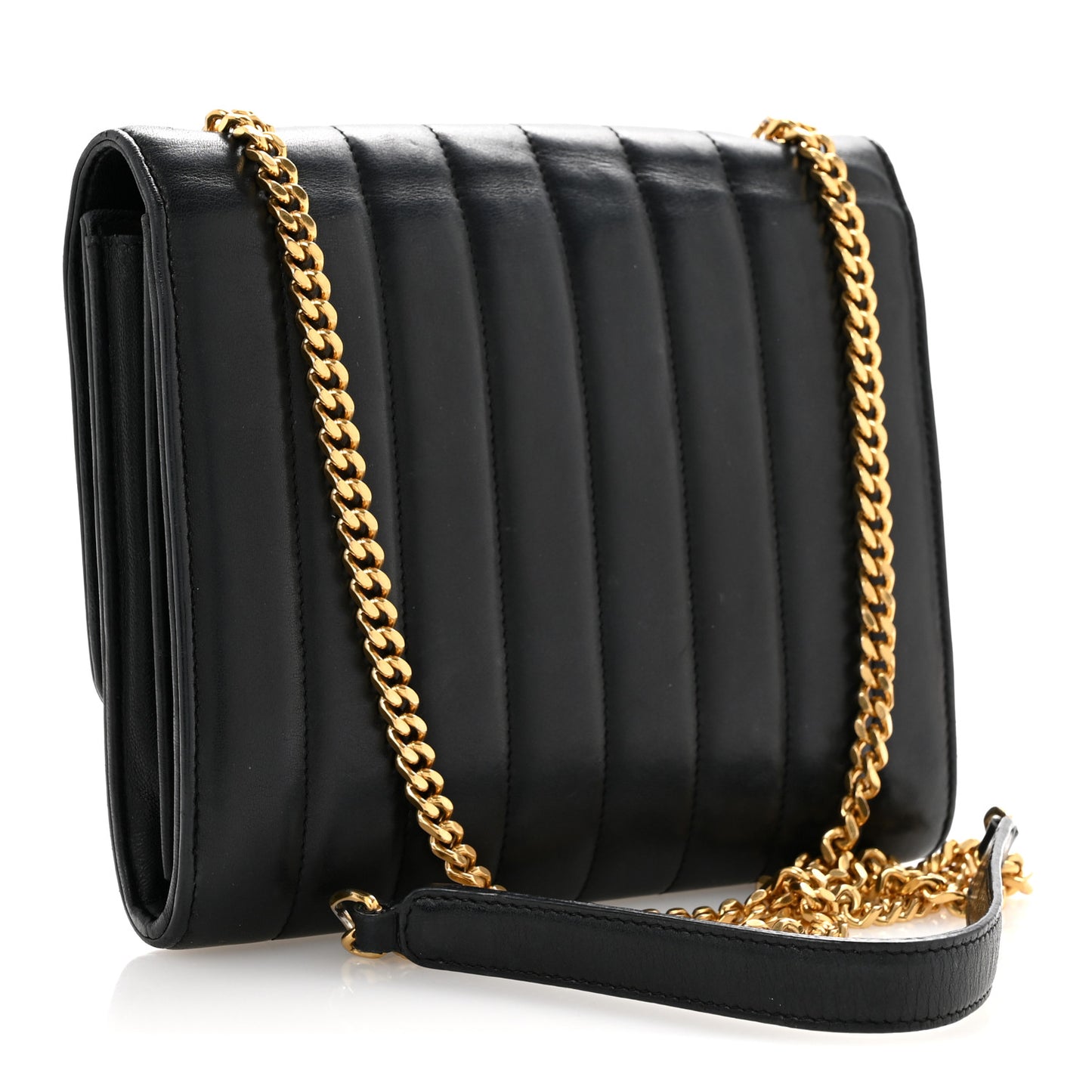 Lambskin Matelasse Monogram Vicky Chain Wallet Black