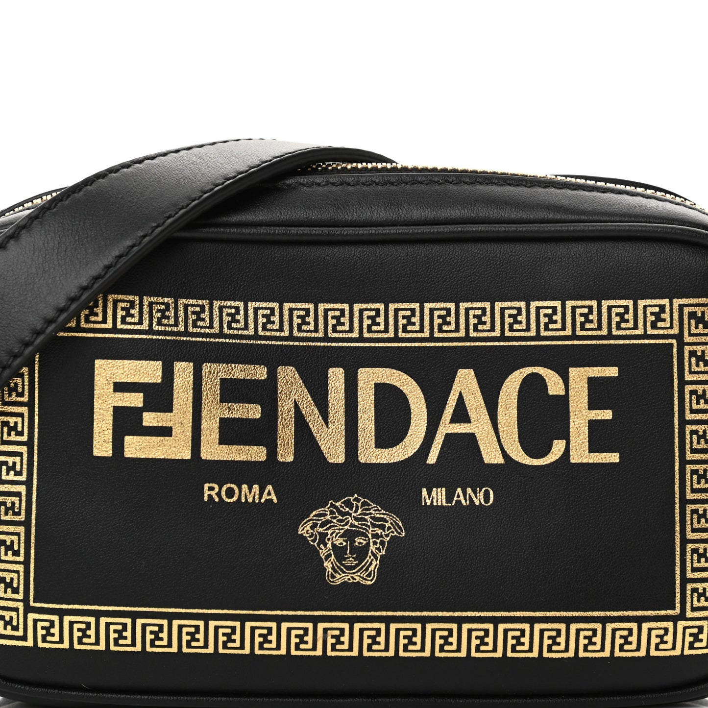 X VERSACE Vitello Cover Fendace Medusa Small Camera Case Black Gold