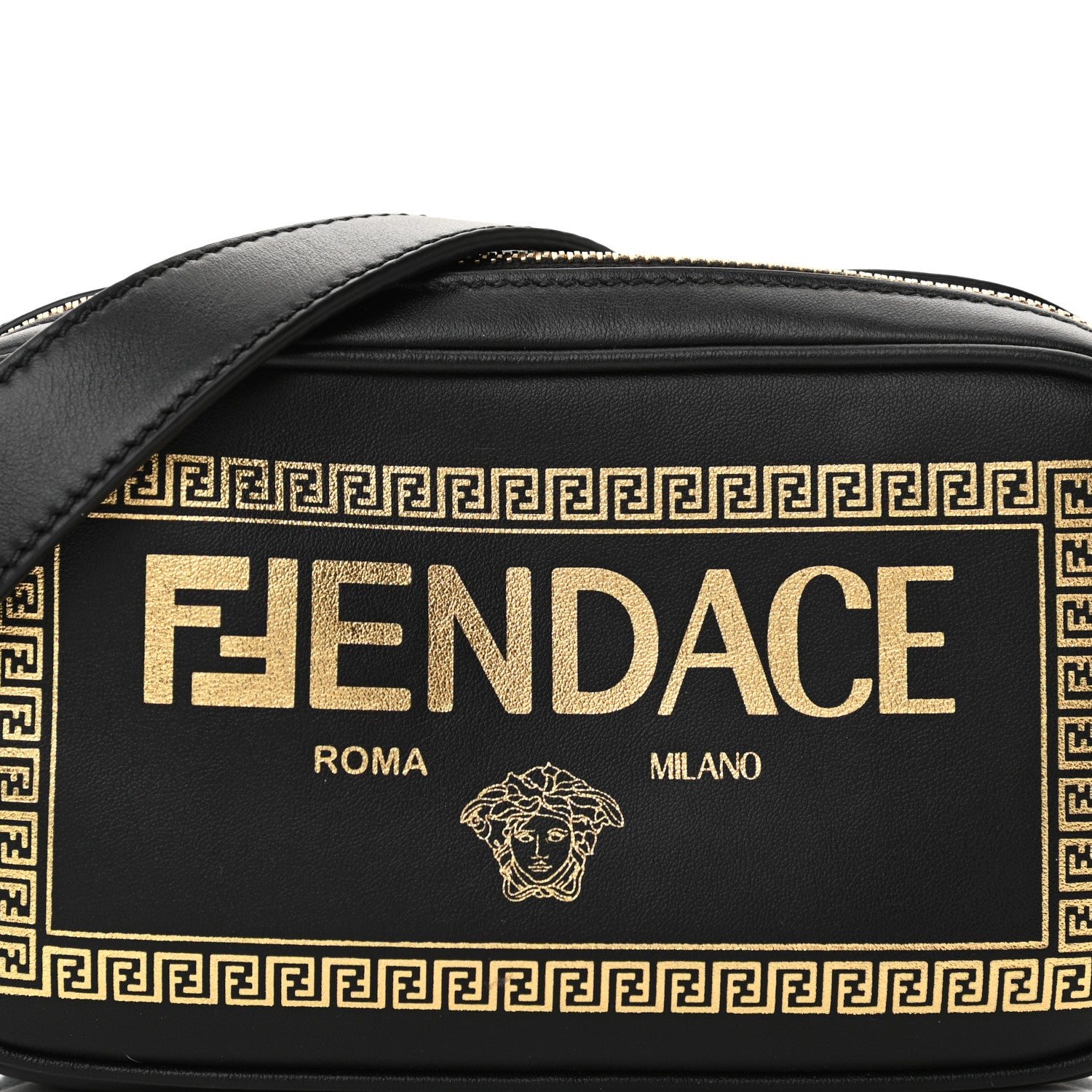 Fendi X VERSACE Vitello Cover Fendace Medusa Small Camera Case Black Gold 8 of 12
