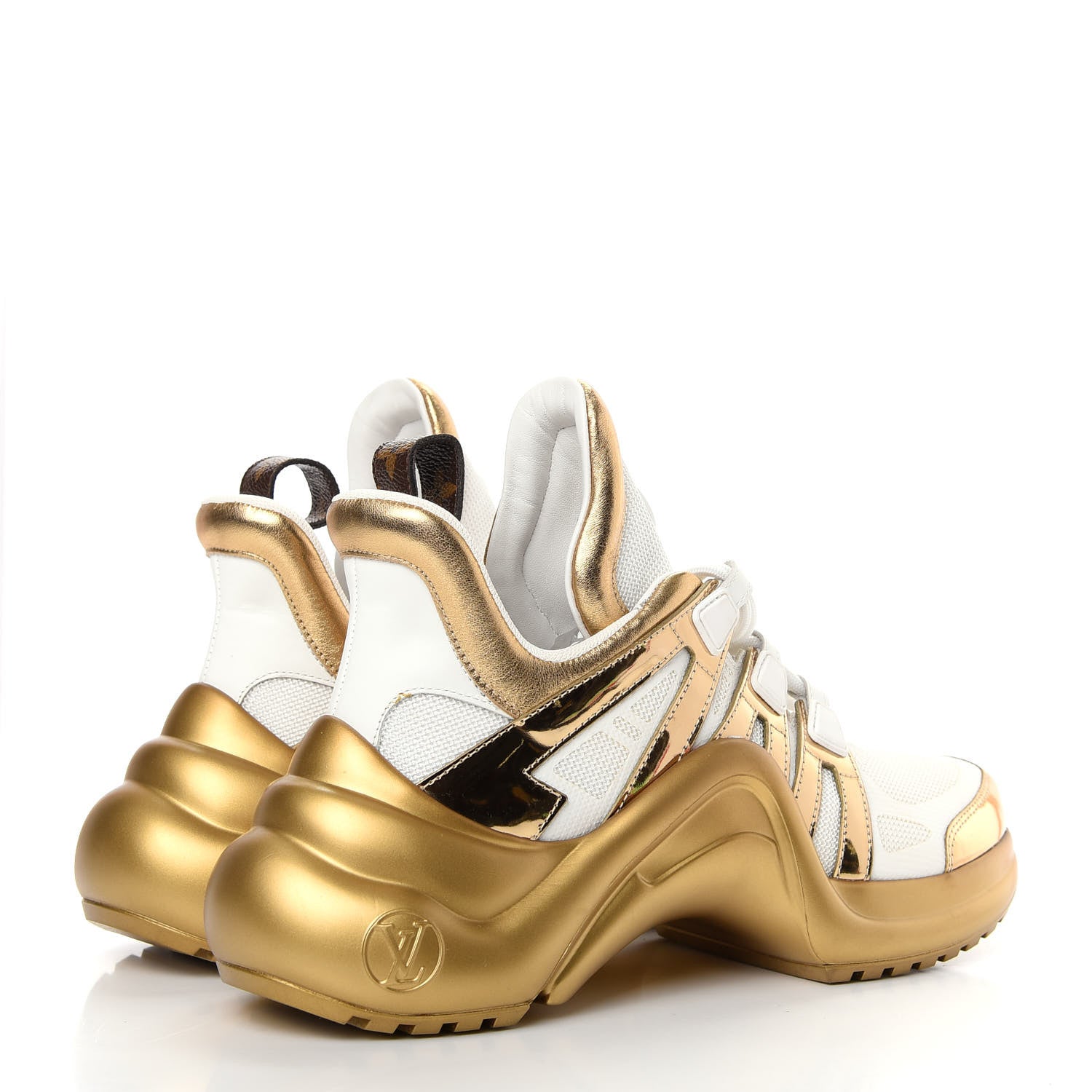 Louis Vuitton Metallic Calfskin Technical Nylon LV Archlight Sneakers 38 White Gold 4 of 11