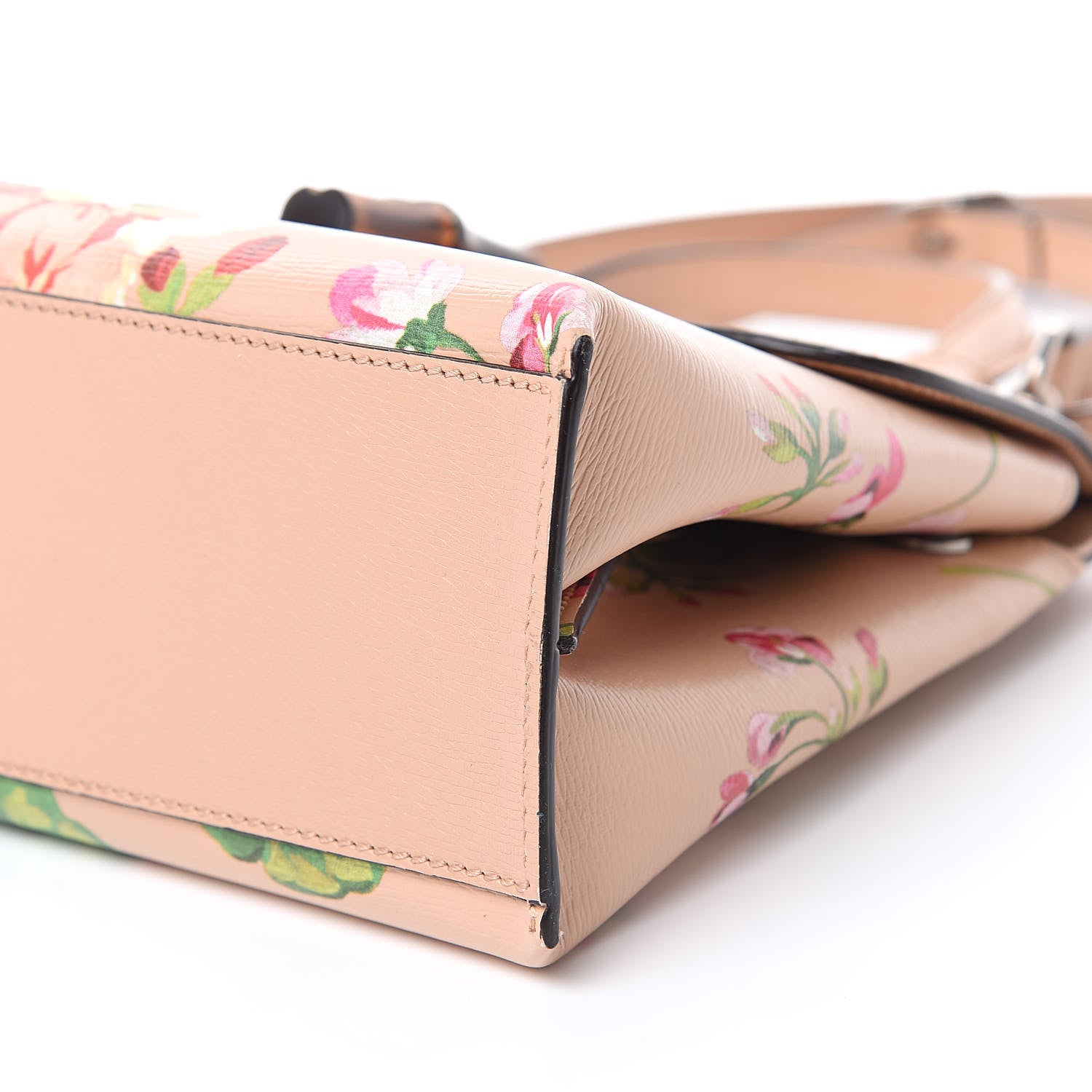 Gucci Shangai Calfskin Blooms Print Small Bamboo Daily Top Handle Bag Pink Apricot Multicolor 9 of 9