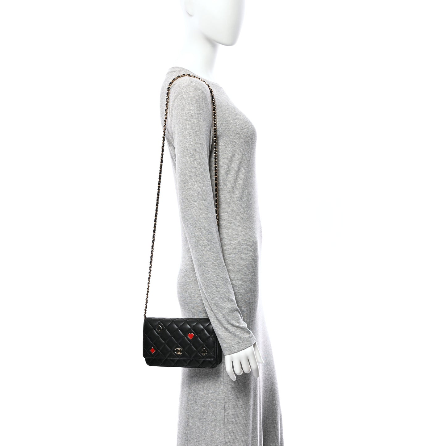 Lambskin Quilted Enamel Coco Casino Wallet On Chain WOC Black