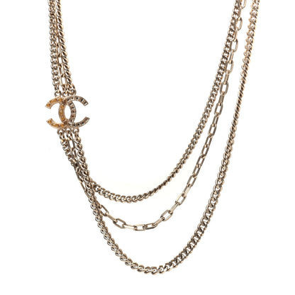 Chanel Baguette Crystal Gripoix Poured Glass CC Multi Strand Chain Necklace Light Gold 1 of 5