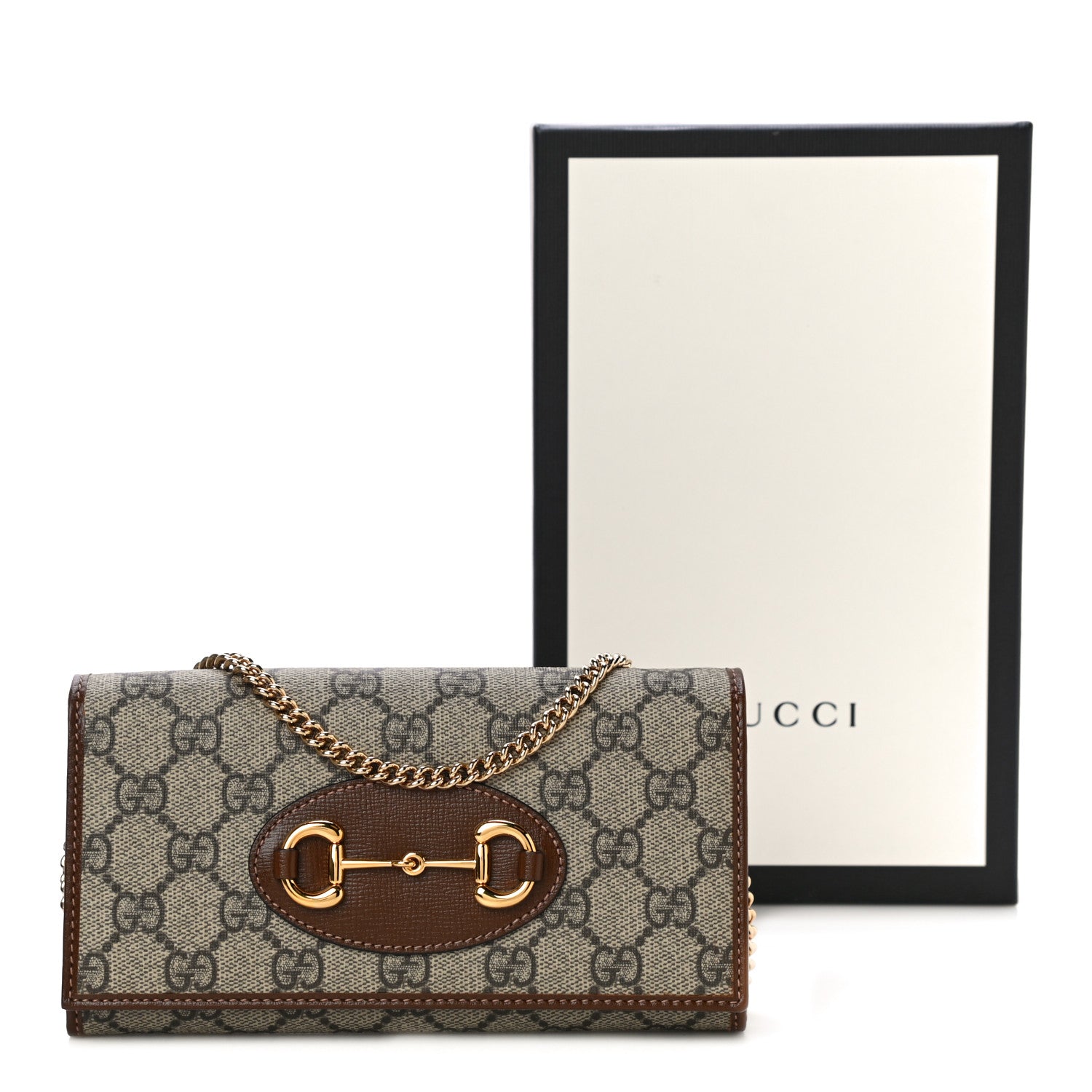 Gucci GG Supreme Monogram Azalea Calfskin Horsebit 1955 Wallet On Chain Beige Ebony Brown Sugar 11 of 11