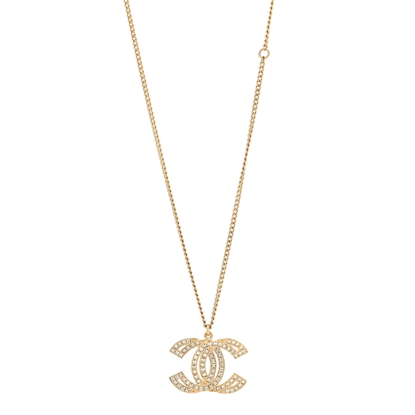 Metal Crystal Baguette CC Pendant Necklace Gold