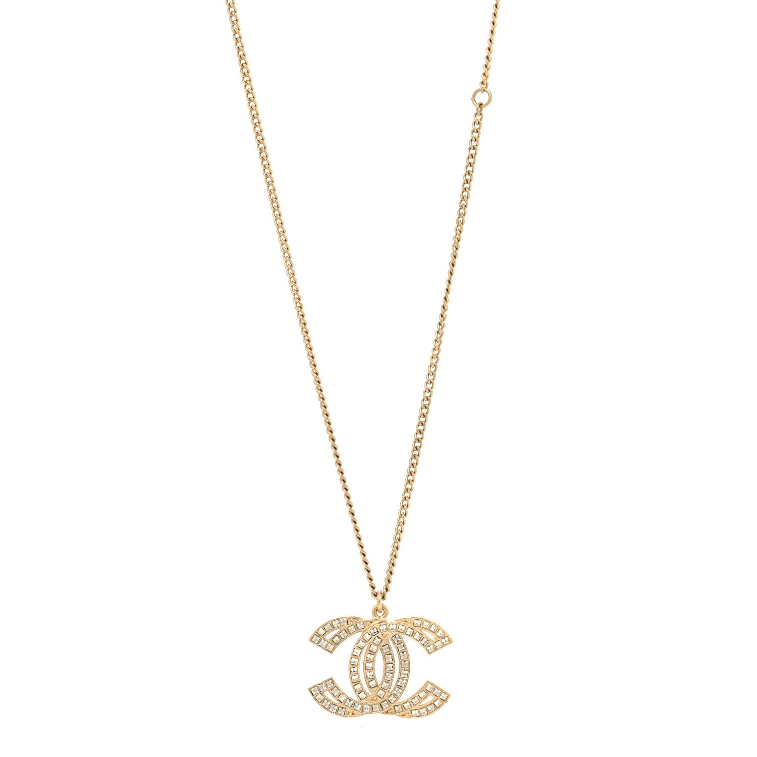 Chanel Metal Crystal Baguette CC Pendant Necklace Gold 1 of 4
