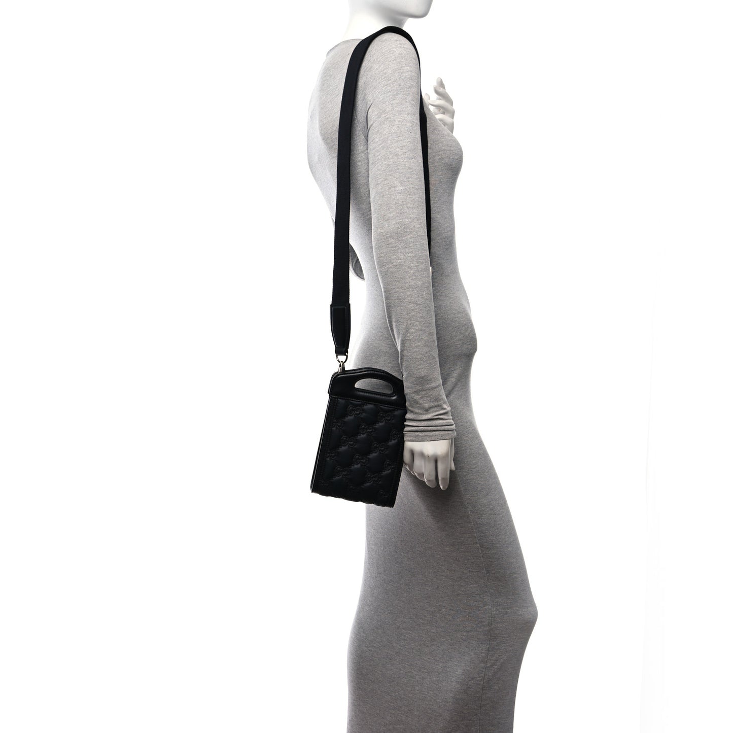 Nylon Calfskin Enamel GG Matelasse Mini Top Slip Handle Crossbody Bag Black