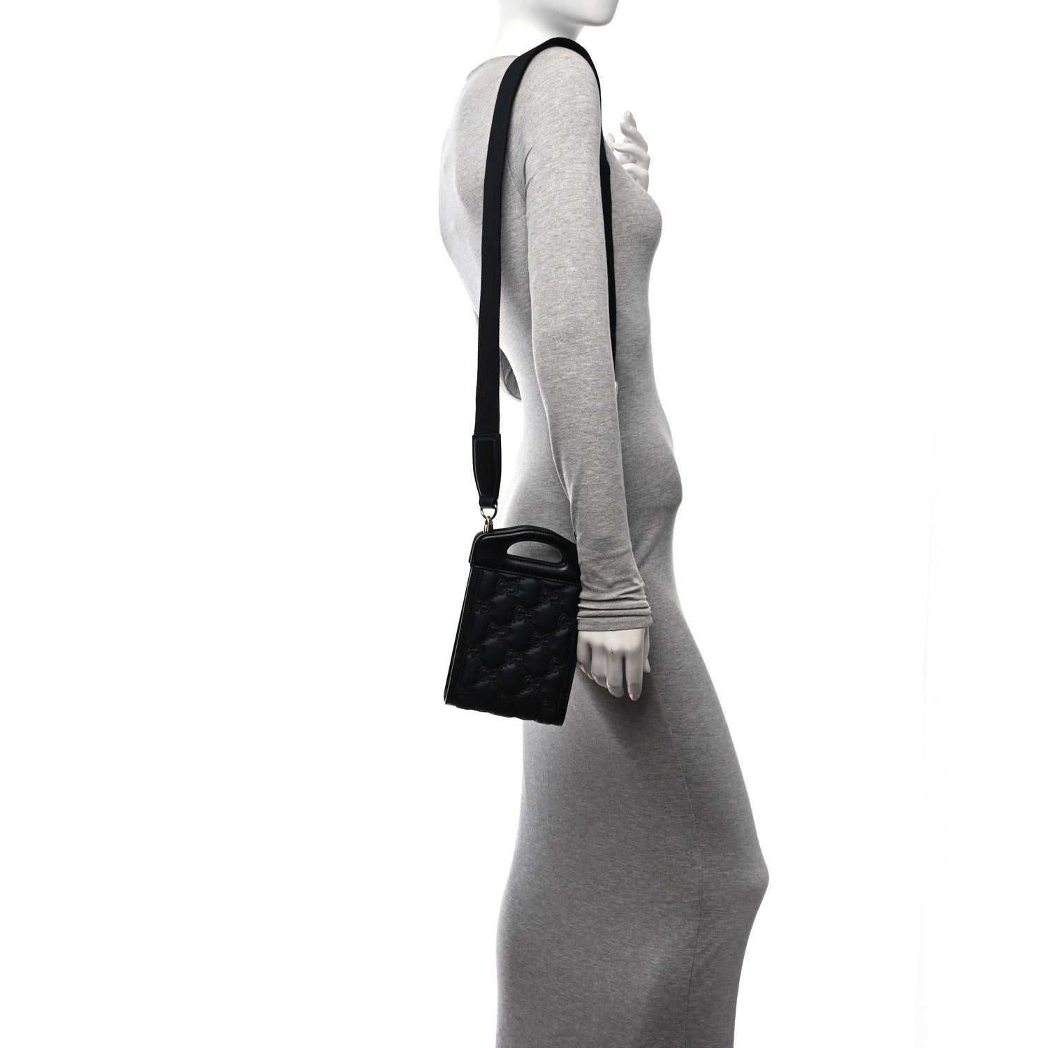 Gucci Nylon Calfskin Enamel GG Matelasse Mini Top Slip Handle Crossbody Bag Black 2 of 11