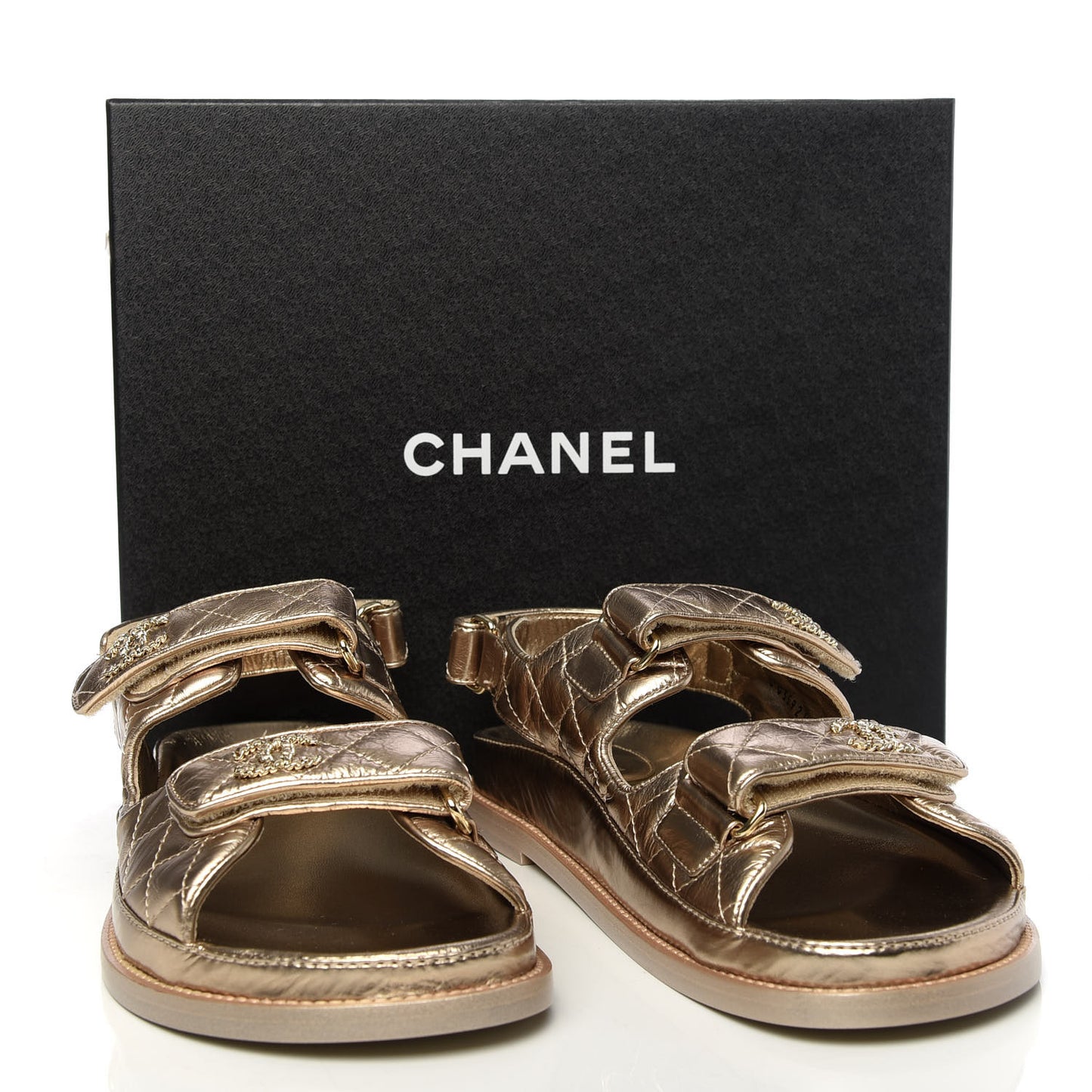 Iridescent Lambskin Quilted Velcro Dad Sandals 39.5 Light Bronze