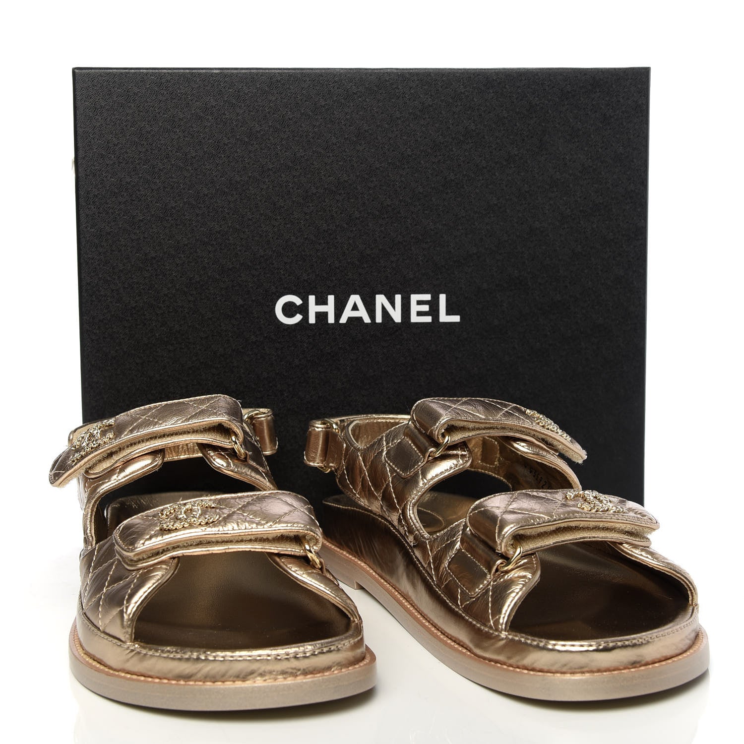 Chanel Iridescent Lambskin Quilted Velcro Dad Sandals 39.5 Light Bronze 10 of 10