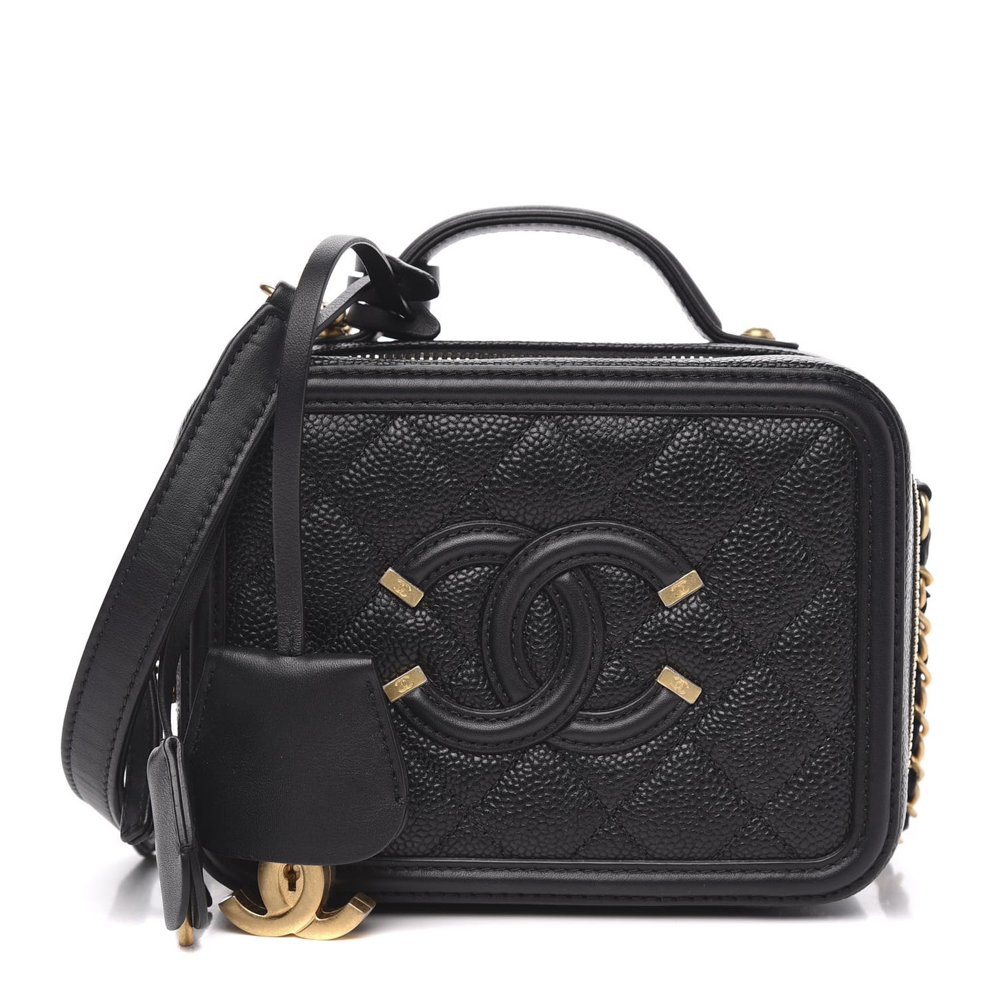 Caviar Quilted Small CC Filigree Vanity Case Black