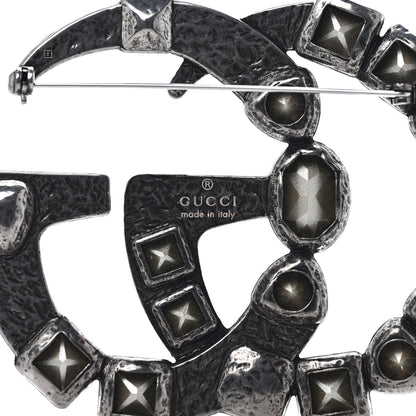 Gucci Metal Crystal Double G Brooch Silver 4 of 5