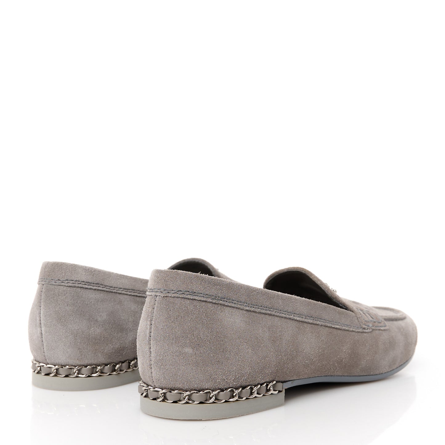 Suede Calfskin CC Chain Mocassin Loafers 40 Grey