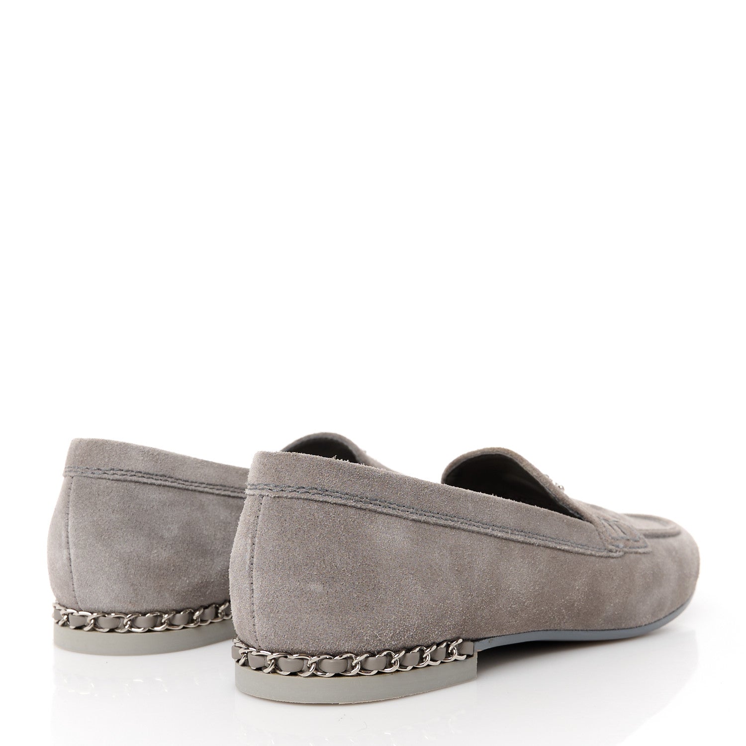 Chanel Suede Calfskin CC Chain Mocassin Loafers 40 Grey 4 of 10