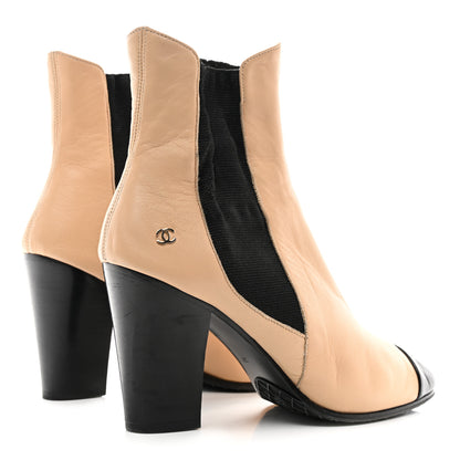 Chanel Lambskin Cap Toe Boots 37 Beige Black 4 of 11
