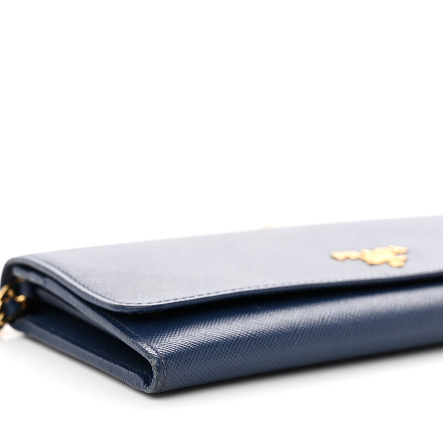 Prada Saffiano Metal Oro Chain Wallet Bleuette 8 of 12
