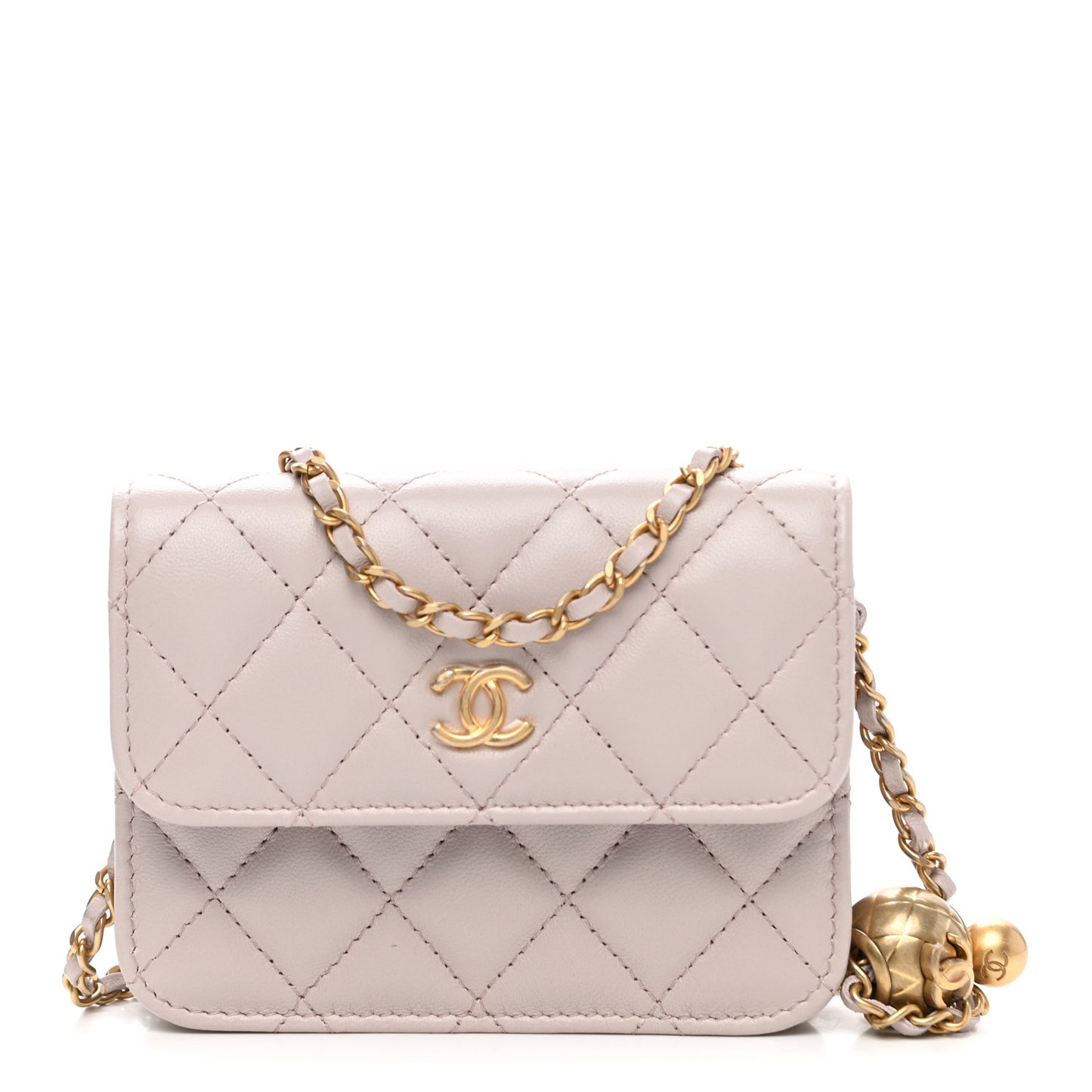 Lambskin Quilted Pearl Crush Clutch With Chain Light Purple